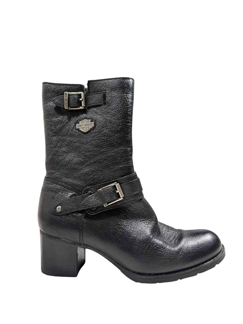 Harley Davidson Womens 8 Serita Black Leather Moto Harness Boots Biker Side Zip - Picture 4 of 15